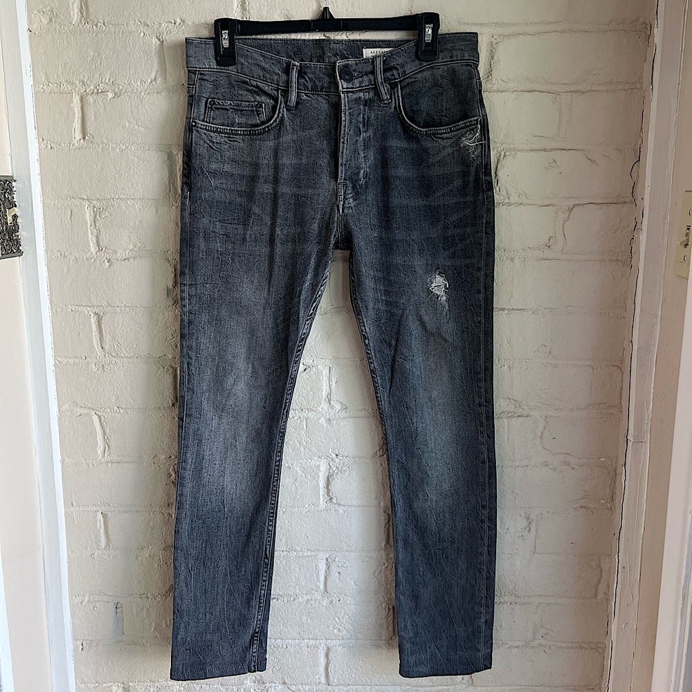 All Saints Cigarette size 30 black gray boho distressed skinny jeans